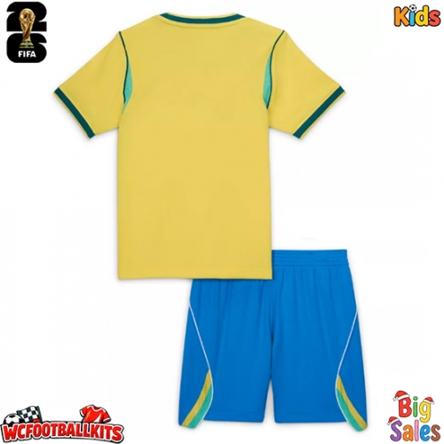 Brazil Replica Home Stadium Kit for Kids World Cup 2026 Short Sleeve (+ pants)